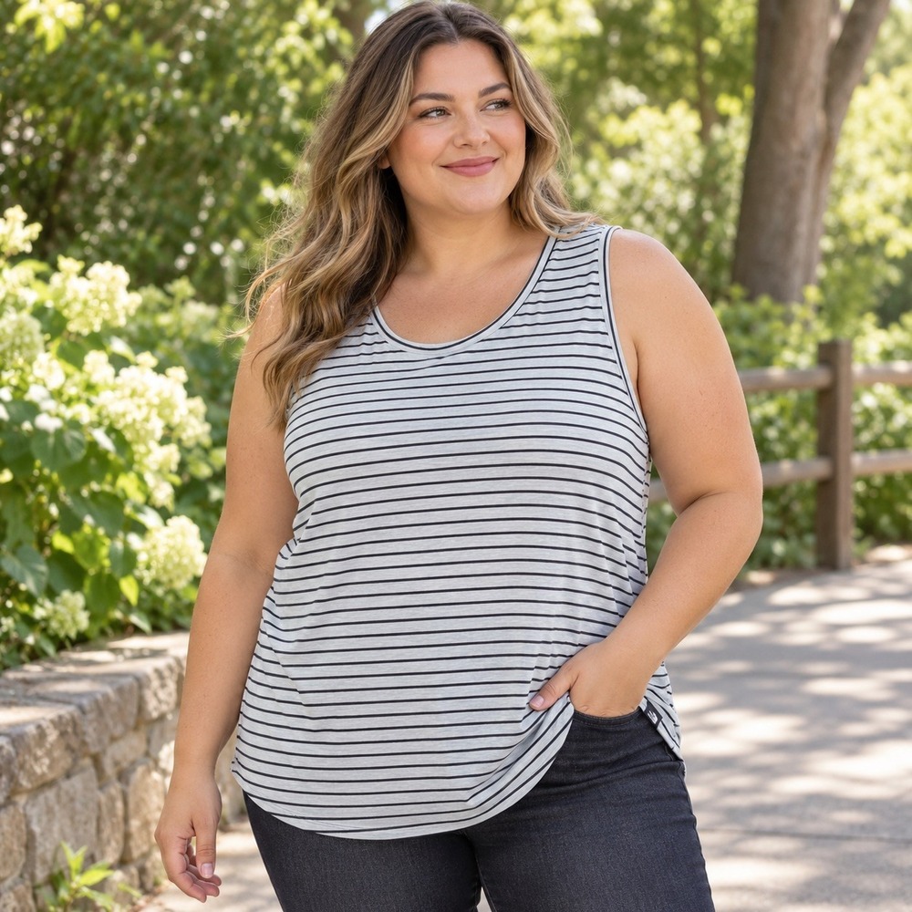 The North Face Womens XXL Grey Blue Striped Sleeveless Tank Top NF0A3SYT